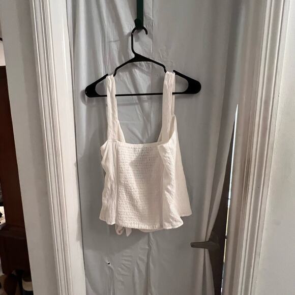Express white faux wrap smocked back cropped top size large - Picture 5 of 6